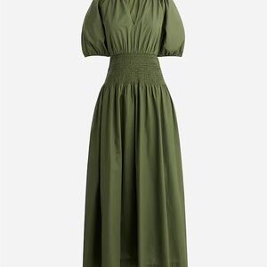J. Crew Provence Smocked Waist Midi Dress L Utility Green